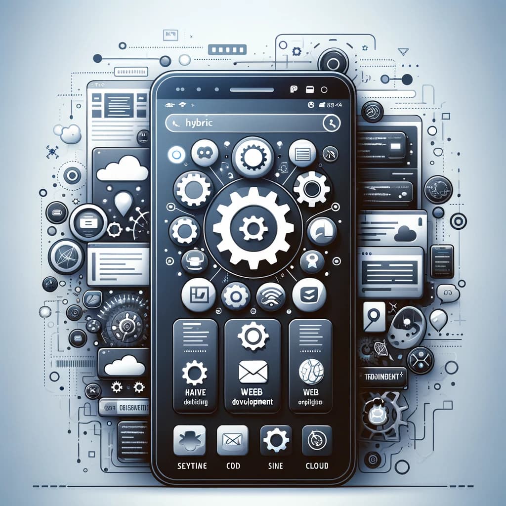 A smartphone displaying a blend of native and web app icons, symbolizing the hybrid approach in mobile app development.